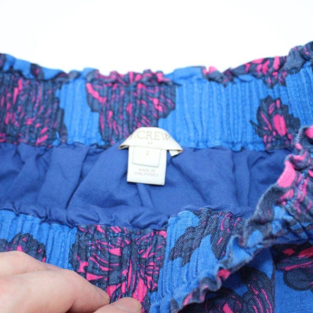 J. Crew Shorts Womens SZ 2 Blue Purple Linen Blend Pull On Floral Skirt - Picture 5 of 5